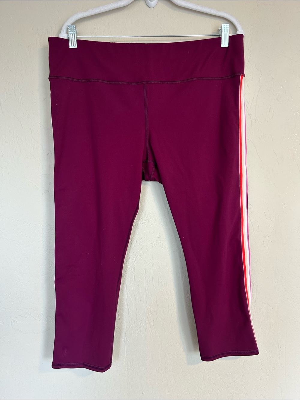 Athleta Women’s XL Purple Cropped Leggings Striped Pull-On Yoga Capri (2000)